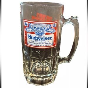 Huge VTG BUDWEISER Bud Beer GLASS "This Bud's For You" 32oz 8” Tall HANDLED MUG